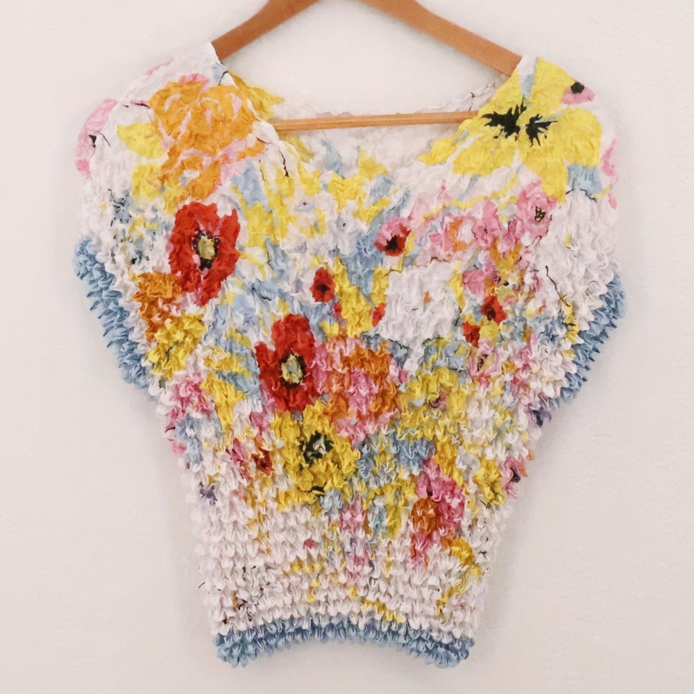 Vintage Popcorn Scrunchie Top Womens Size OS Floral Y2K Colorful Stretch Floral
